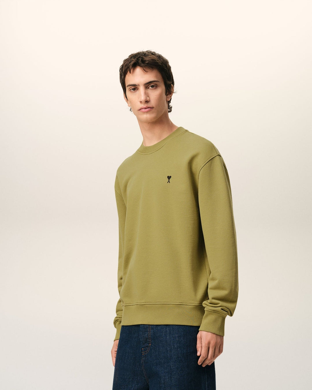 AMI PARIS - Sweatshirt in Loopback Cotton Fleece Vert olive - Lothaire