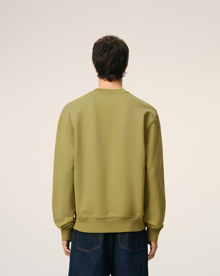 AMI PARIS - Sweatshirt in Loopback Cotton Fleece Vert olive - Lothaire