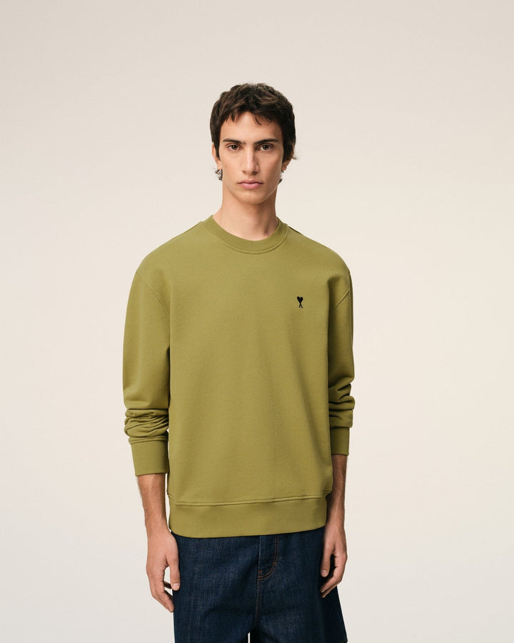 AMI PARIS - Sweatshirt in Loopback Cotton Fleece Vert olive - Lothaire