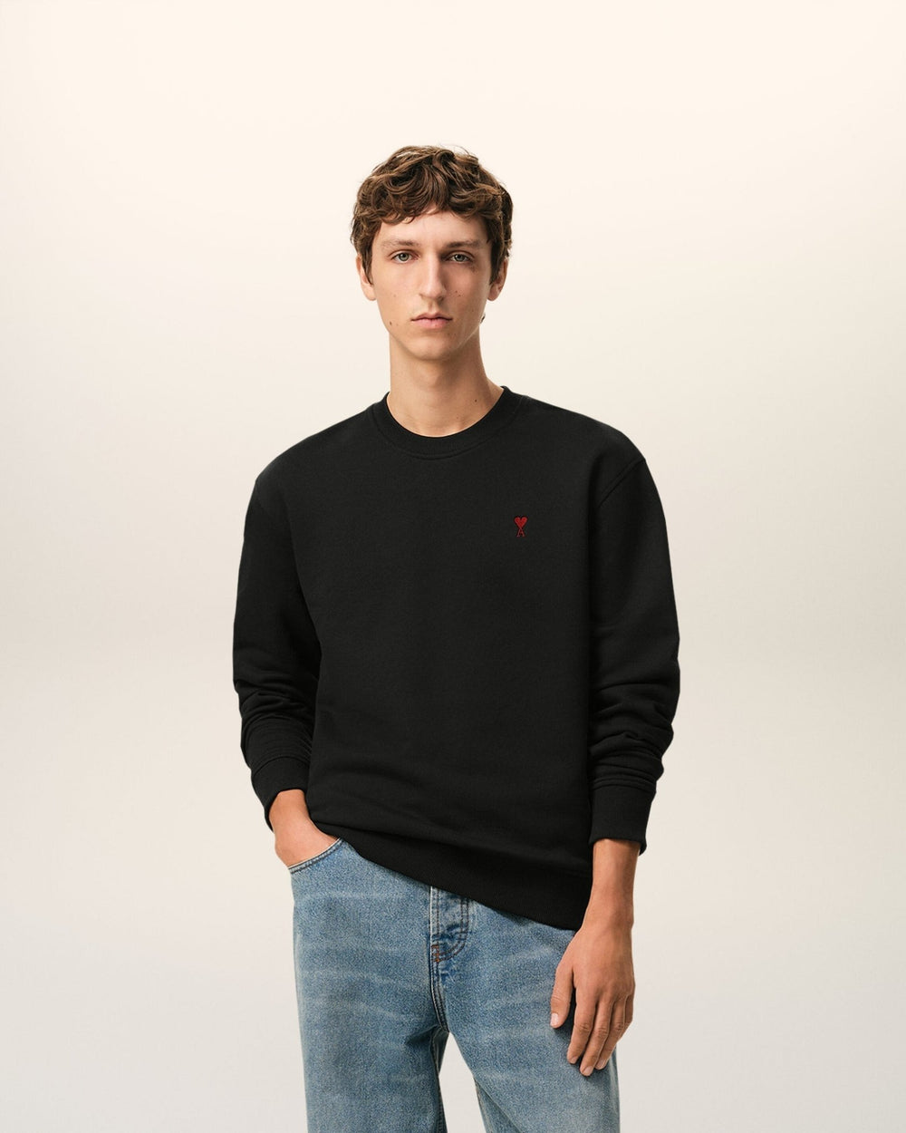 AMI PARIS - Sweatshirt in Loopback Organic Cotton Fleece Noir - Lothaire