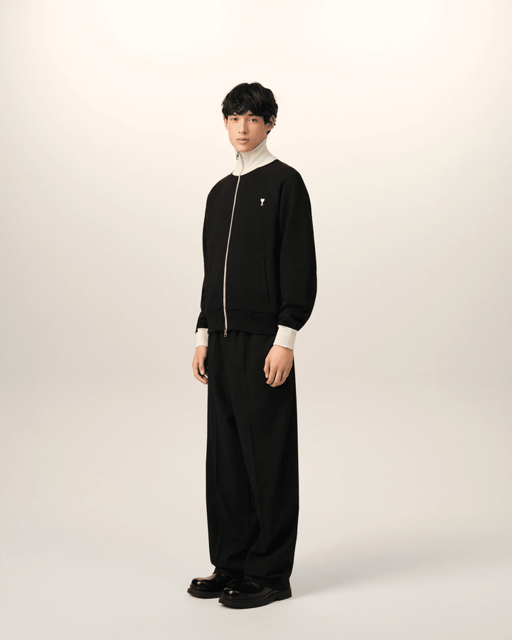 AMI PARIS - Sweatshirt zippé Ami de Cœur en coton Noir / Ivoire - Lothaire
