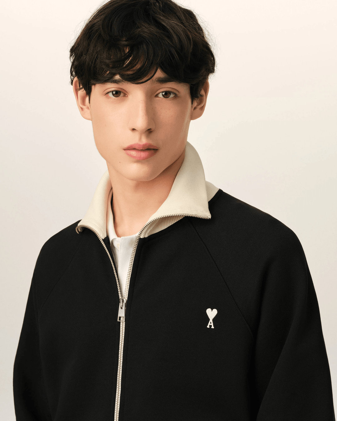 AMI PARIS - Sweatshirt zippé Ami de Cœur en coton Noir / Ivoire - Lothaire