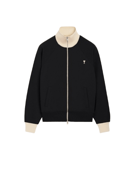 AMI PARIS - Sweatshirt zippé Ami de Cœur en coton Noir / Ivoire - Lothaire