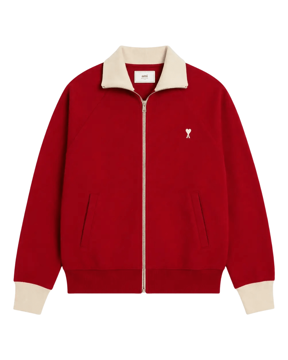 AMI PARIS - Sweatshirt zippé Ami de Cœur en coton Rouge rubis / Ivoire - Lothaire