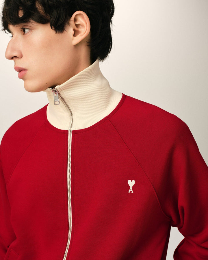 AMI PARIS - Sweatshirt zippé Ami de Cœur en coton Rouge rubis / Ivoire - Lothaire