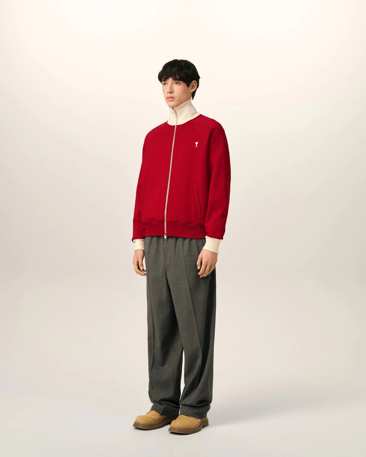 AMI PARIS - Sweatshirt zippé Ami de Cœur en coton Rouge rubis / Ivoire - Lothaire