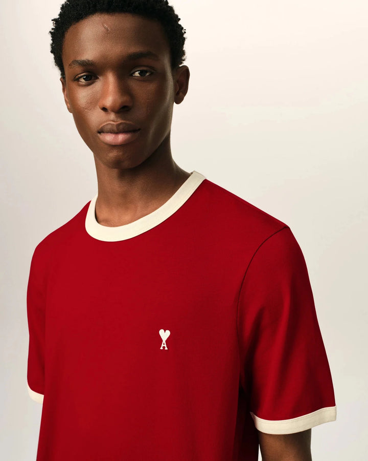 AMI PARIS - T-shirt Ami de Cœur contrasté Rouge rubis / Ivoire - Lothaire