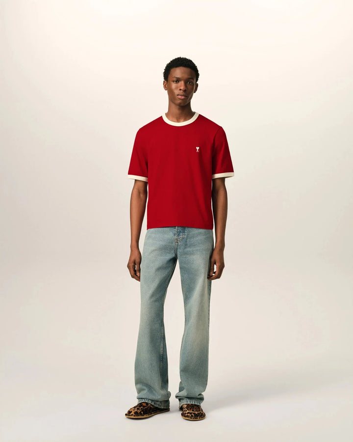 AMI PARIS - T-shirt Ami de Cœur contrasté Rouge rubis / Ivoire - Lothaire