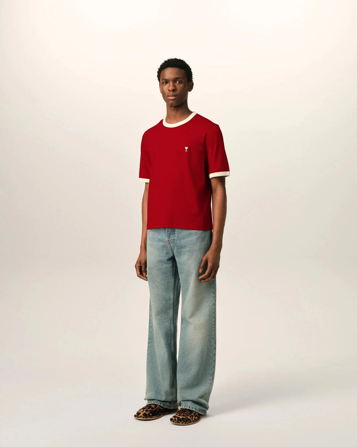 AMI PARIS - T-shirt Ami de Cœur contrasté Rouge rubis / Ivoire - Lothaire