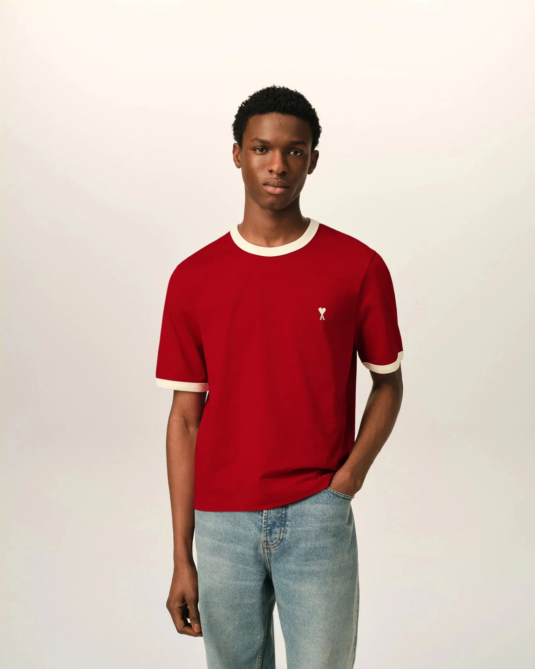 AMI PARIS - T-shirt Ami de Cœur contrasté Rouge rubis / Ivoire - Lothaire