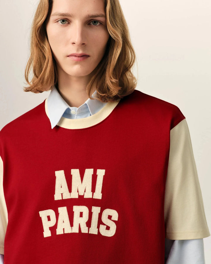 AMI PARIS - T-shirt brodé Ami Paris Rouge rubis / Ivoire - Lothaire
