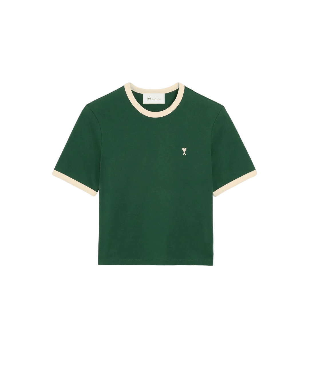AMI PARIS – T-shirt en coton à détails contrastés Ami de Cœur Vert bouteille / Ivoire - Lothaire