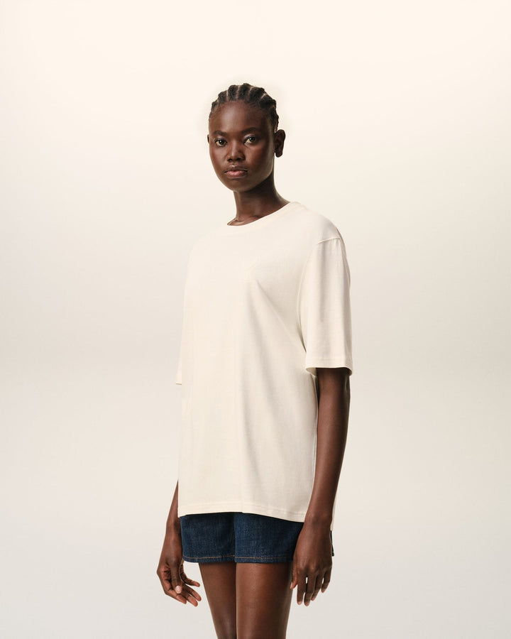 AMI PARIS - T-shirt en Coton avec Motif Ami de Cœur en Relief Blanc crème - Lothaire