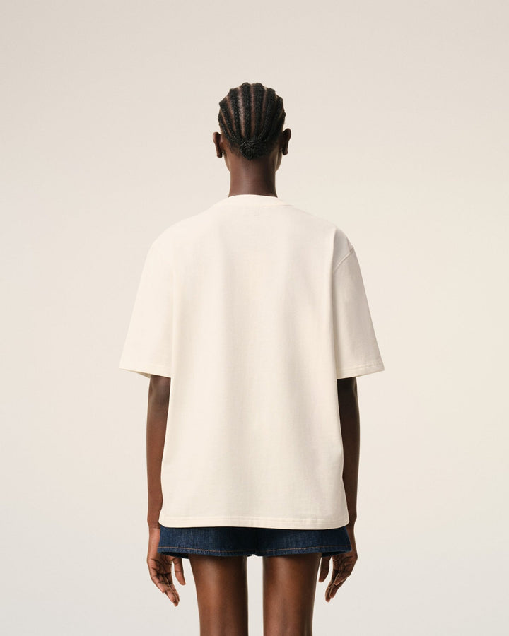 AMI PARIS - T-shirt en Coton avec Motif Ami de Cœur en Relief Blanc crème - Lothaire
