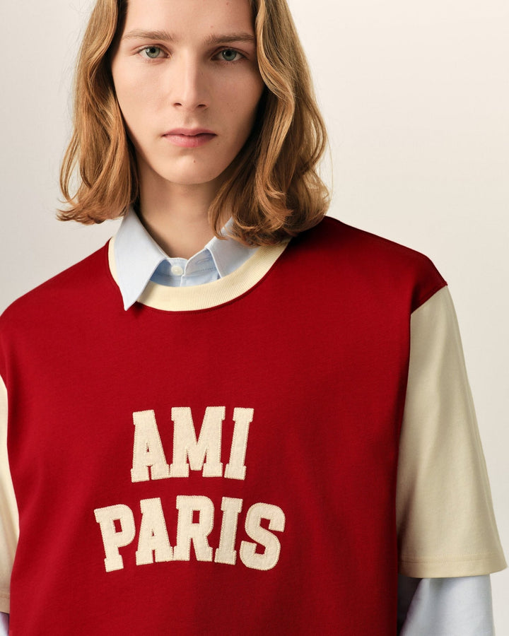AMI PARIS – T-shirt en coton brodé Ami Paris Rouge rubis / Ivoire - Lothaire