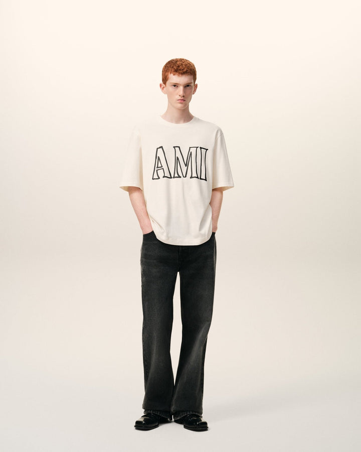 AMI PARIS - T-shirt en Coton Imprimé Ami Paris Blanc Crème - Lothaire