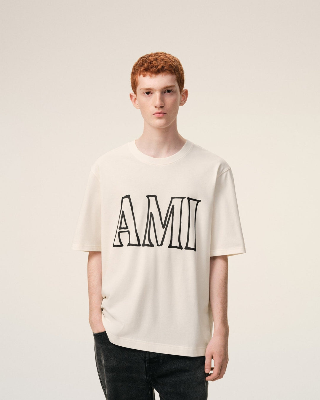 AMI PARIS - T-shirt en Coton Imprimé Ami Paris Blanc Crème - Lothaire