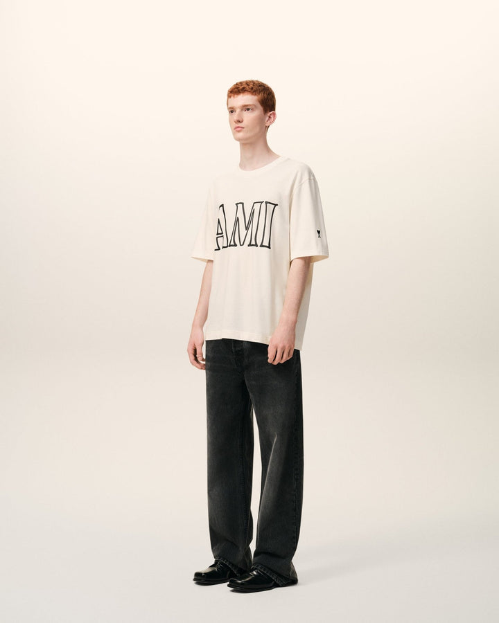 AMI PARIS - T-shirt en Coton Imprimé Ami Paris Blanc Crème - Lothaire