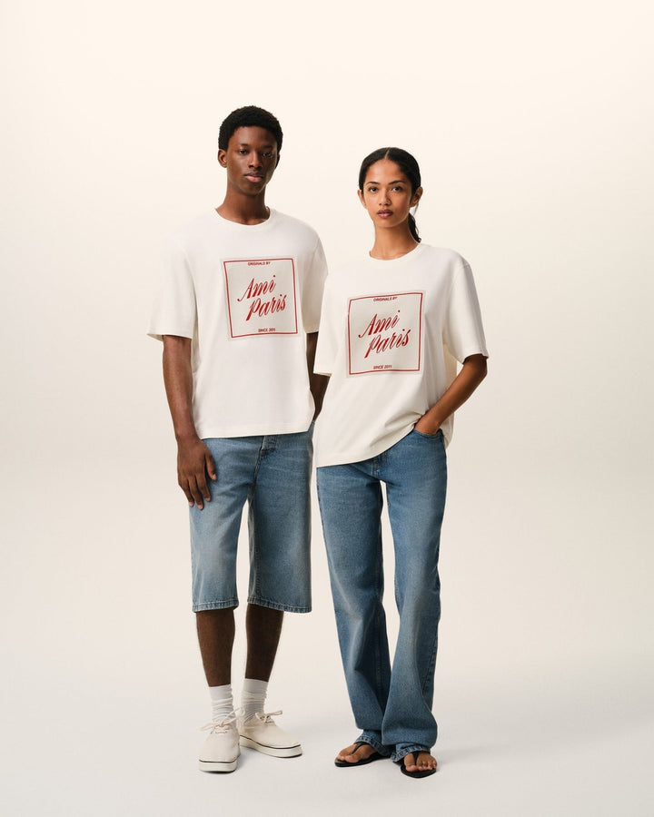 AMI PARIS - T-shirt Héritage en Coton Blanc Crème - Lothaire