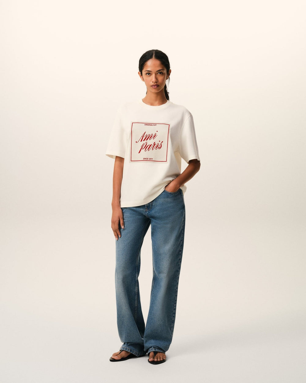 AMI PARIS - T-shirt Héritage en Coton Blanc Crème - Lothaire