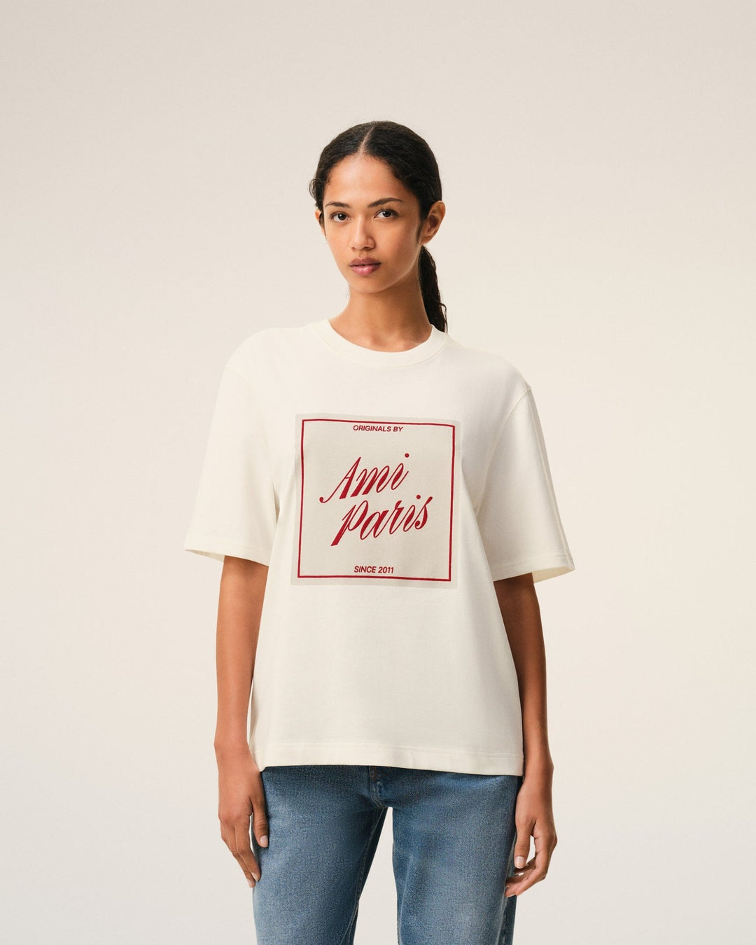 AMI PARIS - T-shirt Héritage en Coton Blanc Crème - Lothaire