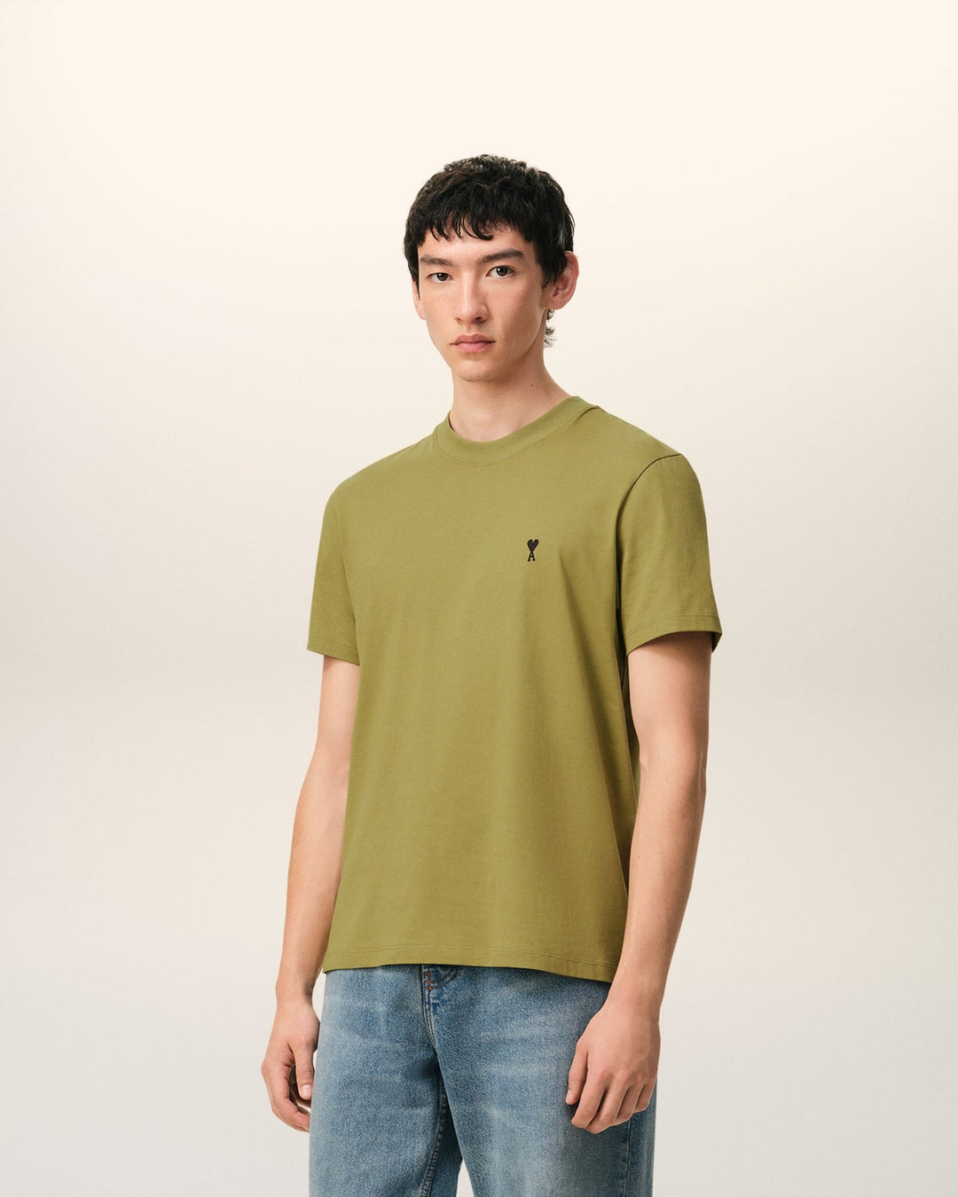 AMI PARIS - T-shirt in Light Cotton Jersey Ami de Coeur Vert olive - Lothaire