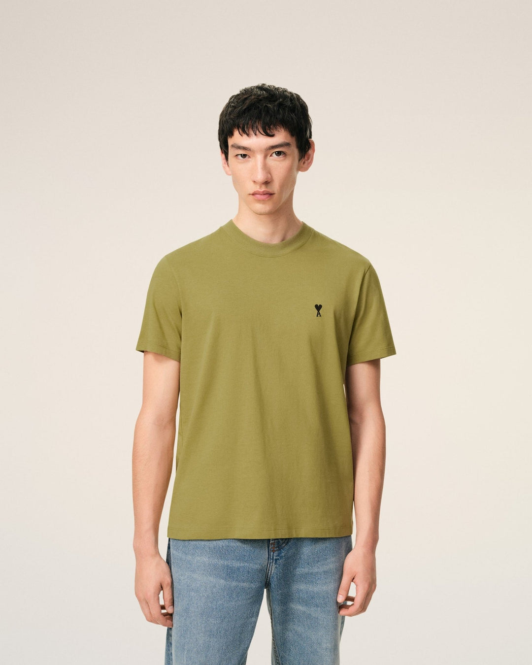 AMI PARIS - T-shirt in Light Cotton Jersey Ami de Coeur Vert olive - Lothaire