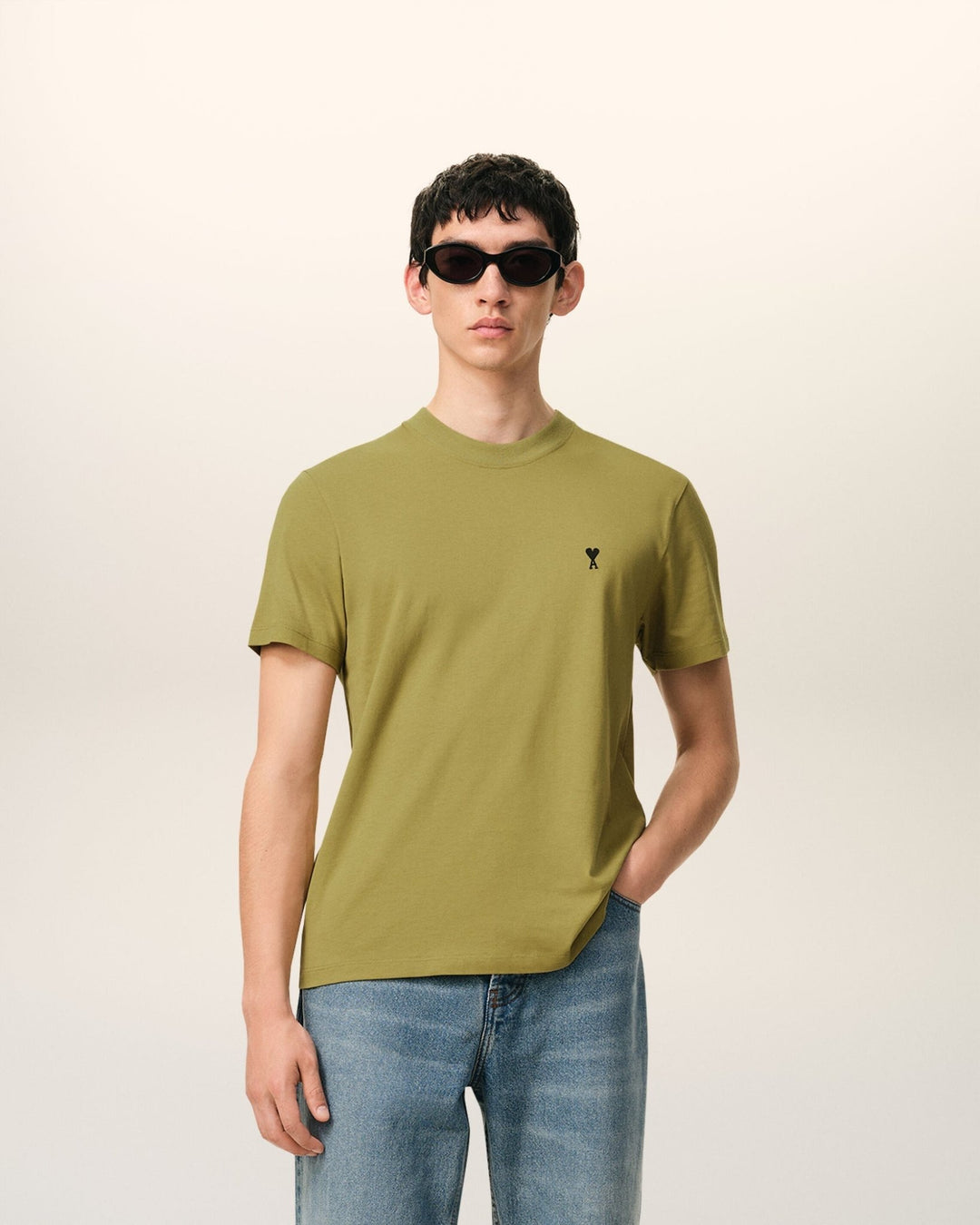 AMI PARIS - T-shirt in Light Cotton Jersey Ami de Coeur Vert olive - Lothaire