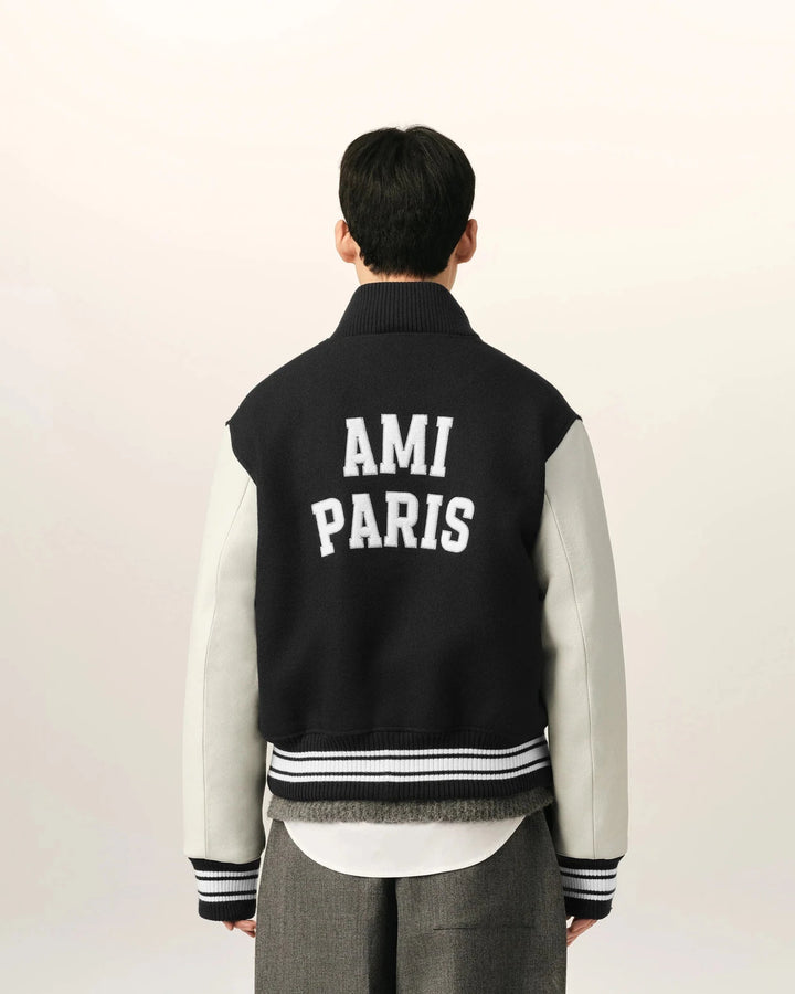 AMI PARIS - Teddy rembourré en laine et cuir Noir - Lothaire