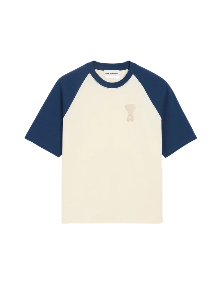 AMI PARIS - Two Tone Thick Cotton Jersey Short Sleeves T-shirt Blanc - Lothaire