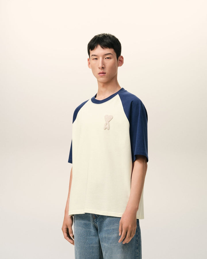 AMI PARIS - Two Tone Thick Cotton Jersey Short Sleeves T-shirt Blanc - Lothaire