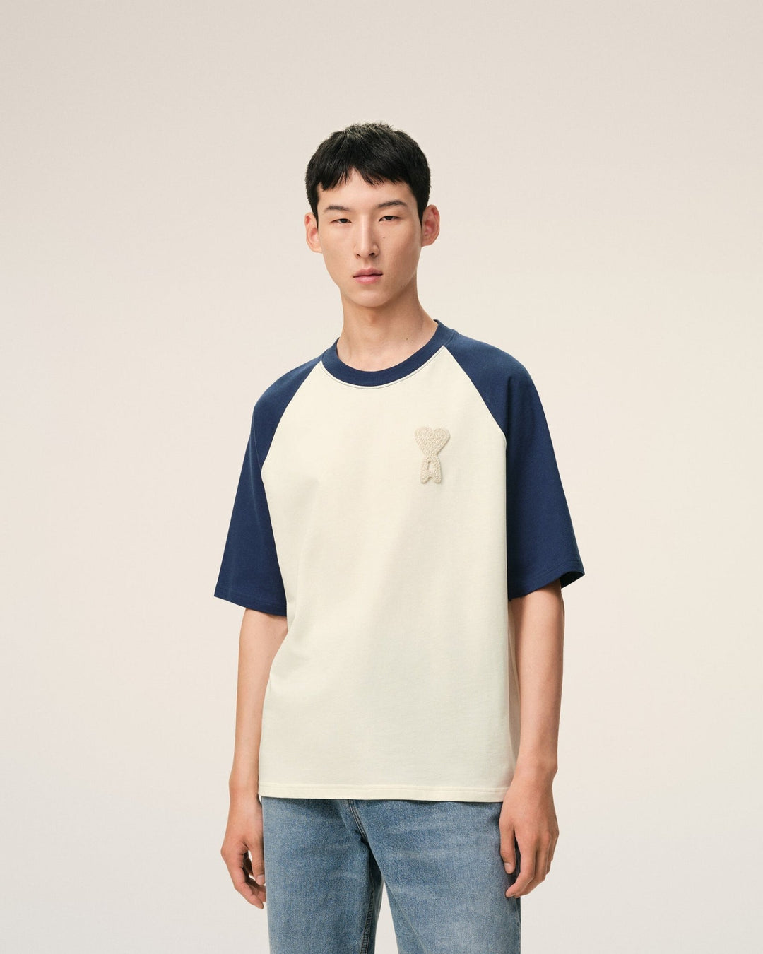 AMI PARIS - Two Tone Thick Cotton Jersey Short Sleeves T-shirt Blanc - Lothaire