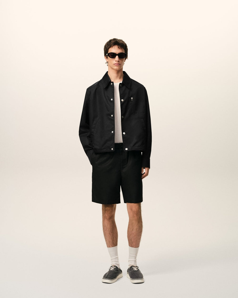 AMI PARIS - Veste à Boutons Cloutés Ami de Coeur en Nylon Noir - Lothaire