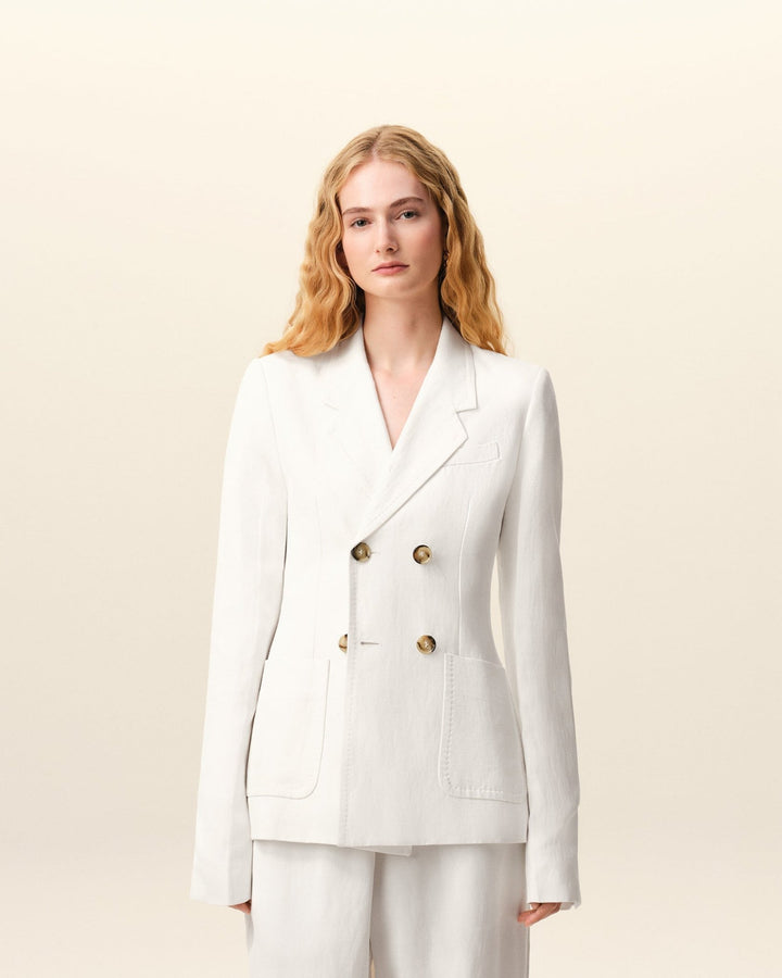 AMI PARIS - Veste Bar Double Boutonnage en Lin Blanc crème - Lothaire
