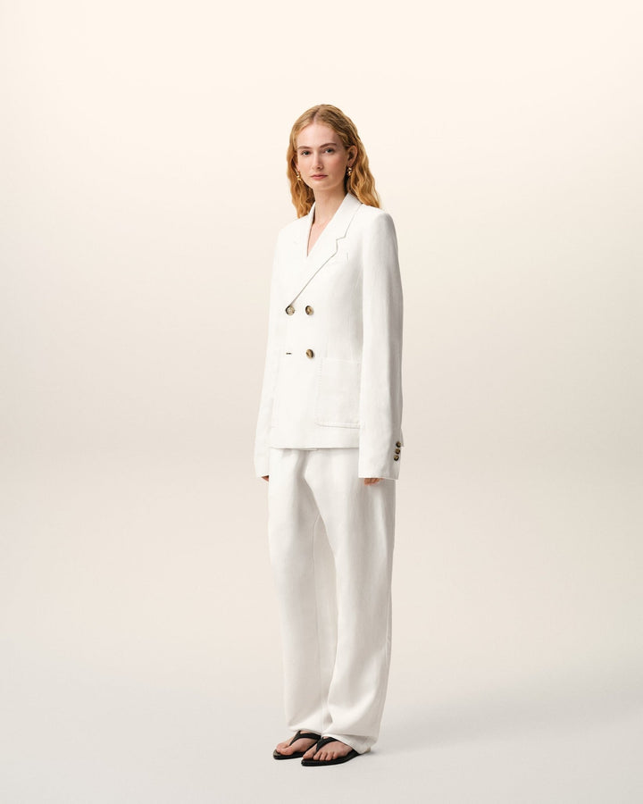 AMI PARIS - Veste Bar Double Boutonnage en Lin Blanc crème - Lothaire