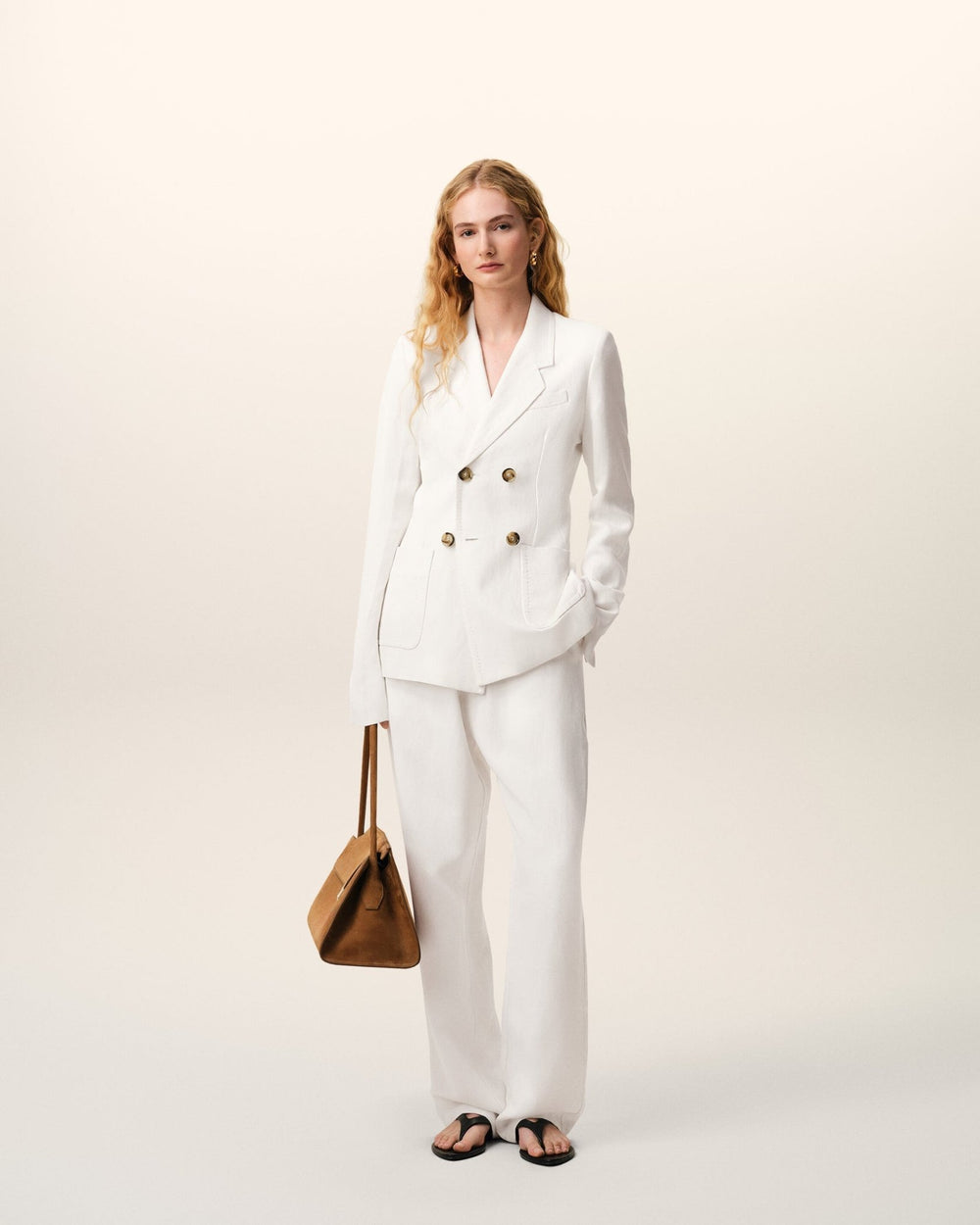 AMI PARIS - Veste Bar Double Boutonnage en Lin Blanc crème - Lothaire