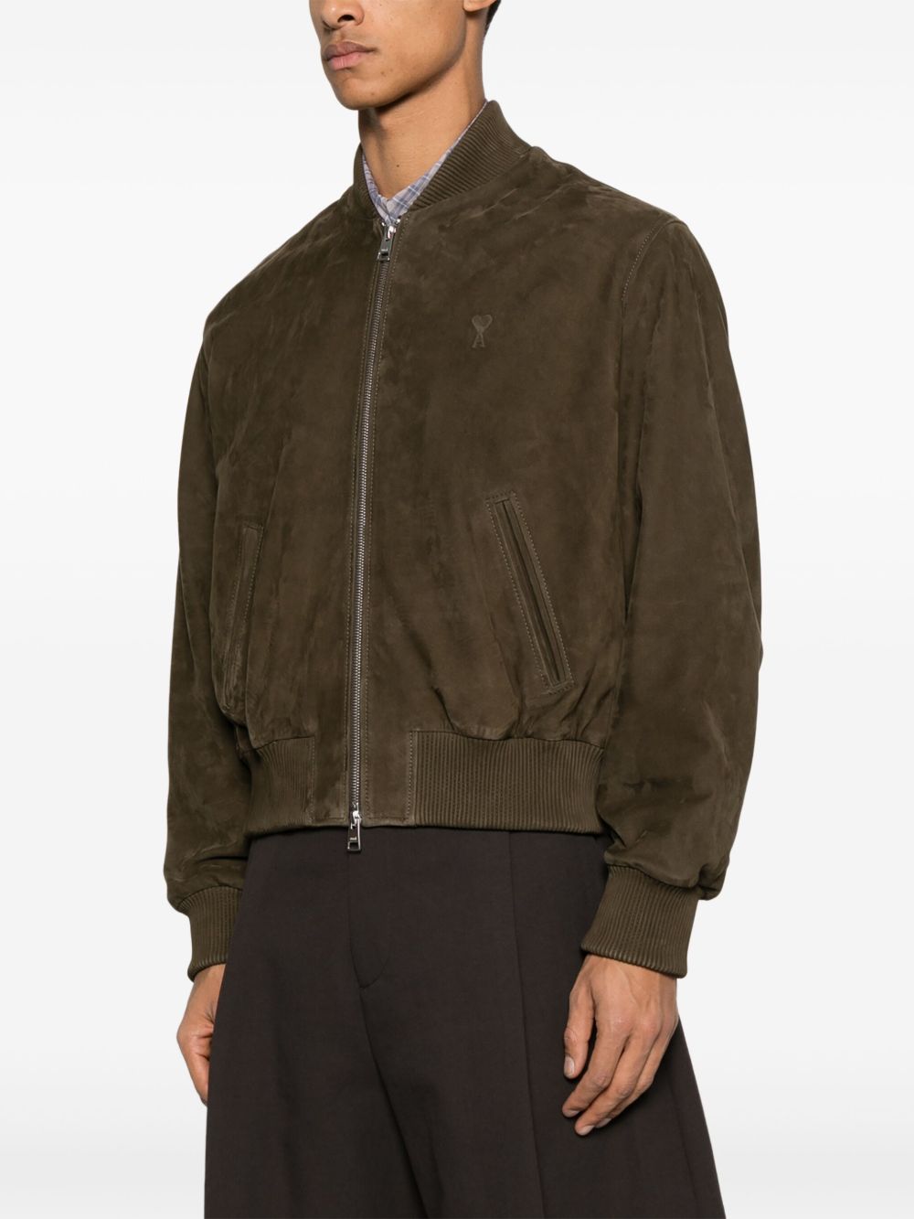 AMI PARIS - Veste bomber en daim vert olive - Lothaire