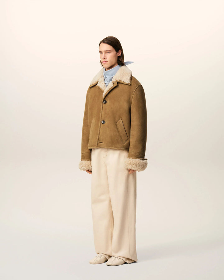 AMI PARIS - Veste Marron Boutonnée en Shearling Camel - Lothaire