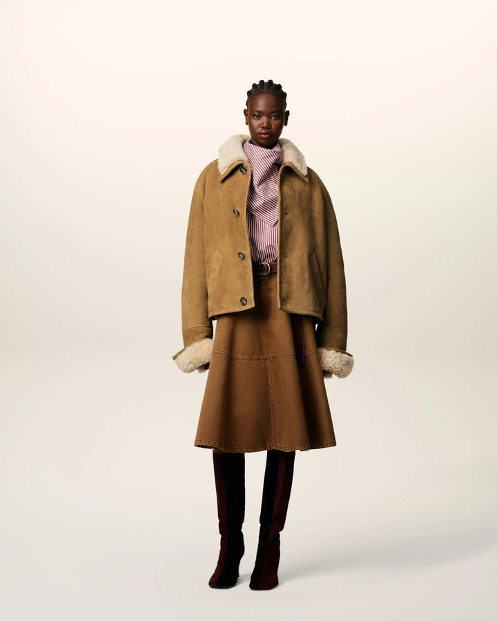 AMI PARIS - Veste Marron Boutonnée en Shearling Camel - Lothaire