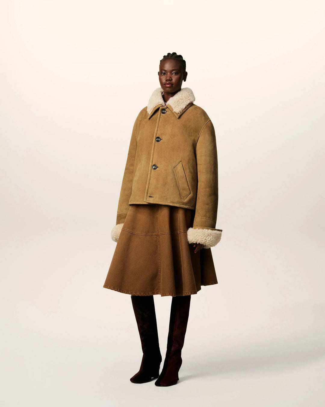 AMI PARIS - Veste Marron Boutonnée en Shearling Camel - Lothaire