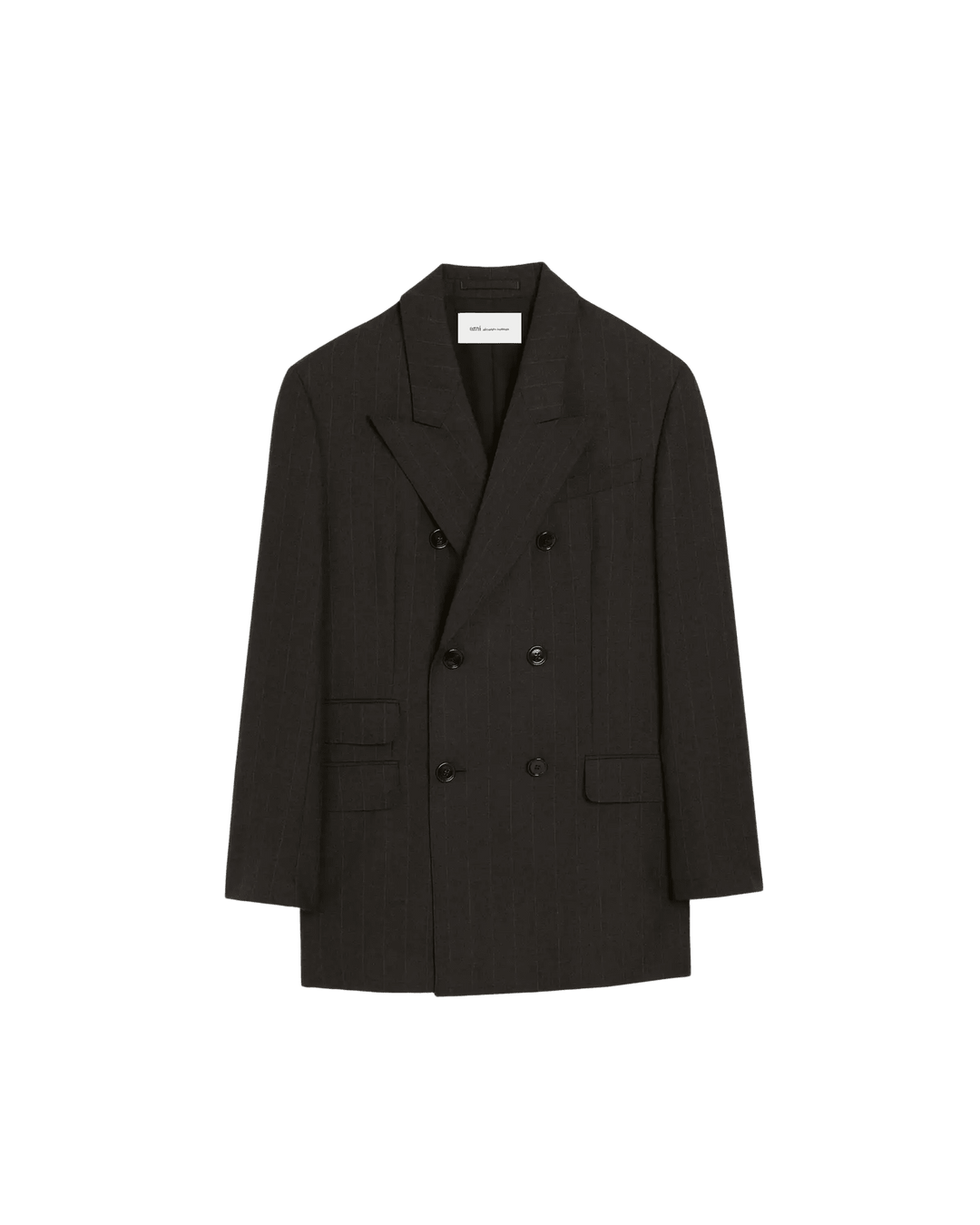 AMI PARIS - Veste rayée double boutonnage en laine Gris carbone / Marron chocolat - Lothaire