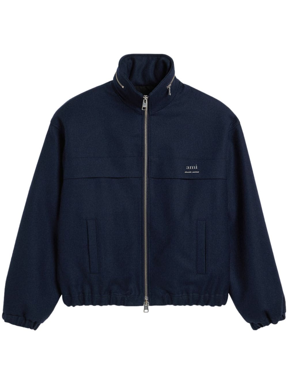 AMI PARIS - Veste zippée en laine avec capûche bleu marine - Lothaire