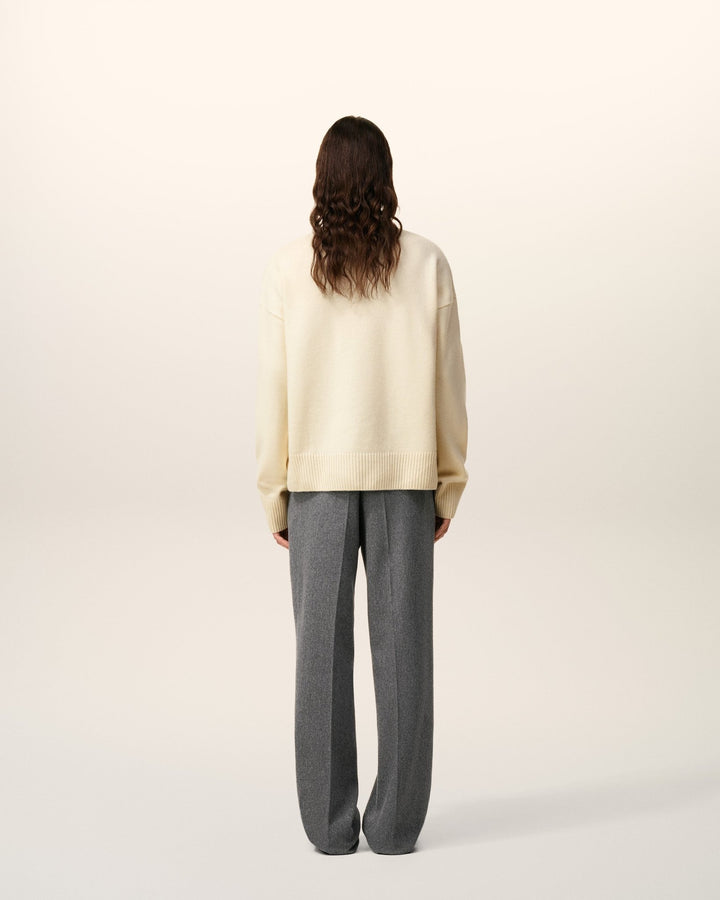 AMI - Pull blanc col cheminée ami de cœur en laine - Lothaire