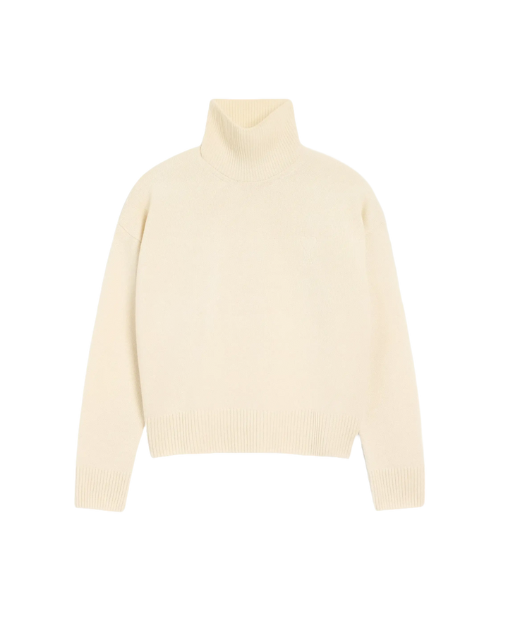 AMI - Pull blanc col cheminée ami de cœur en laine - Lothaire