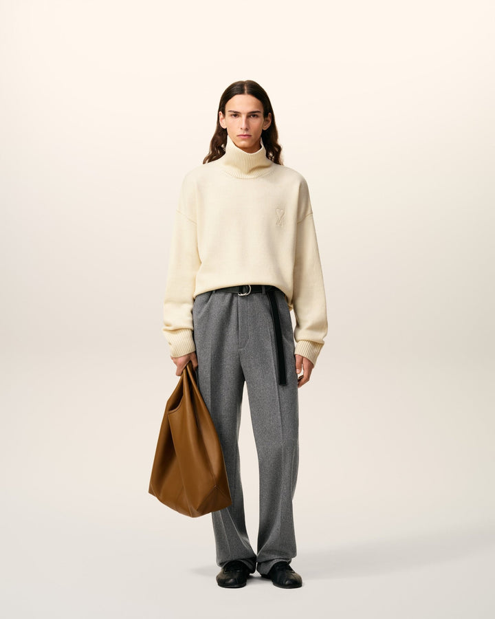 AMI - Pull blanc col cheminée ami de cœur en laine - Lothaire