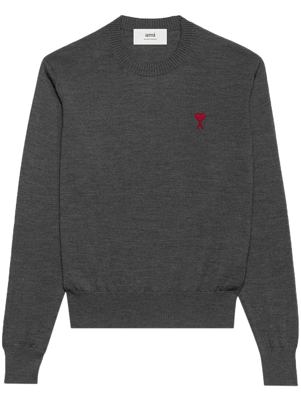AMI pull en laine à logo brodé gris chiné - Lothaire