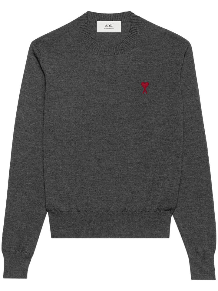 AMI pull en laine à logo brodé gris chiné - Lothaire