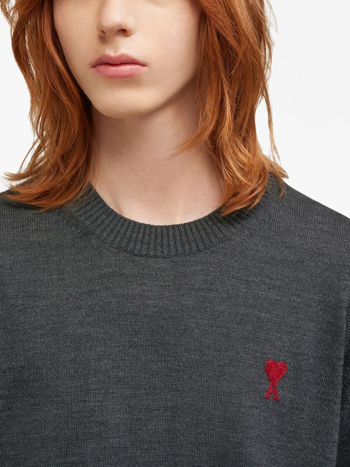 AMI pull en laine à logo brodé gris chiné - Lothaire