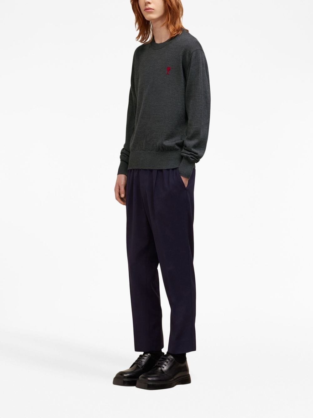 AMI pull en laine à logo brodé gris chiné - Lothaire