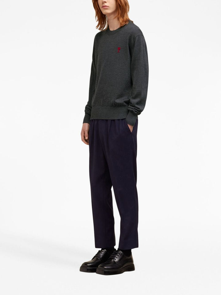 AMI pull en laine à logo brodé gris chiné - Lothaire